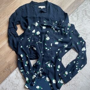 Banana Republic Navy Floral Button-Up Blouse